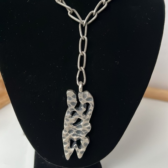 Vintage Colonial Pewter Signed Well’s Abstract Pendant Necklace - Picture 2 of 7